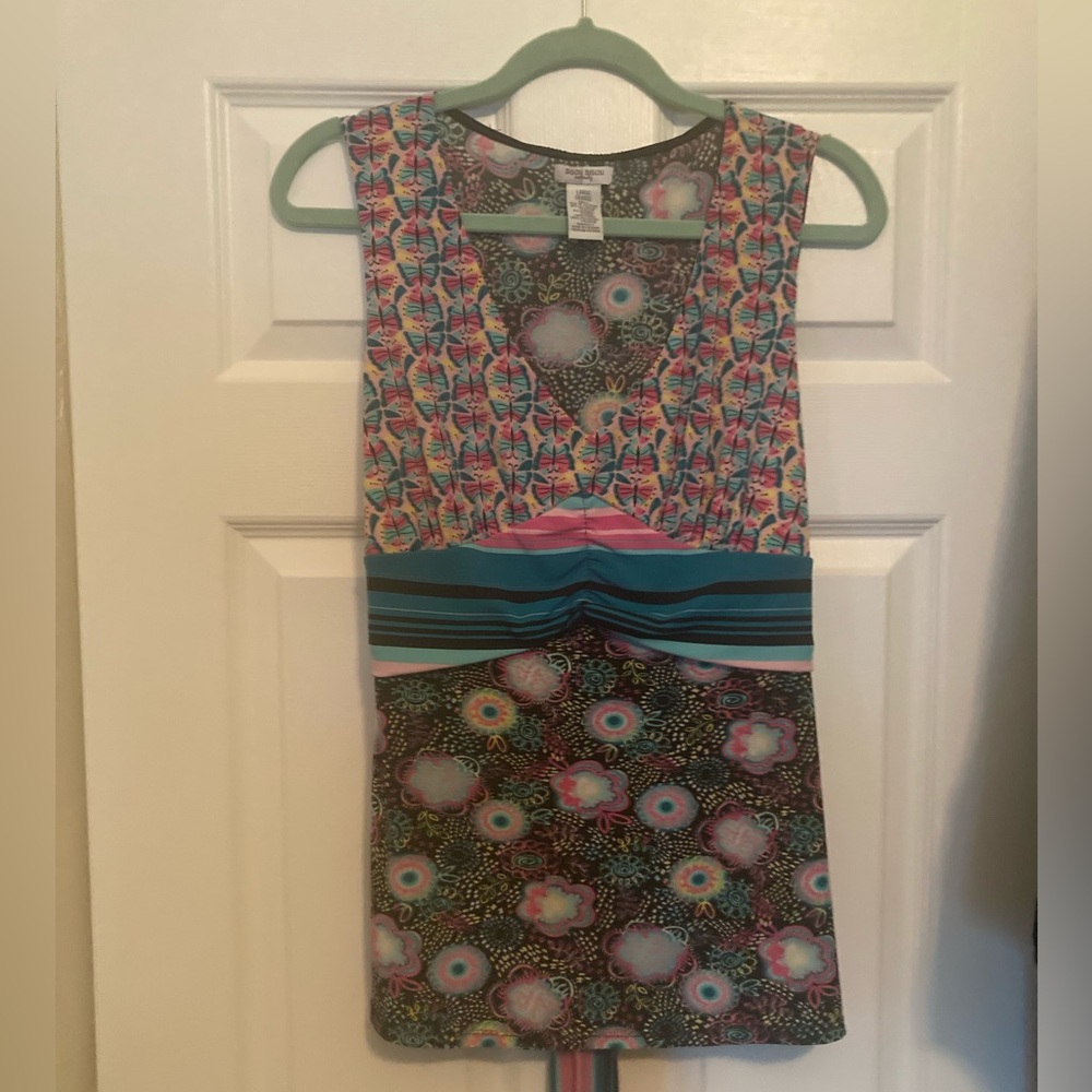 Bisou Bisou Butterfly & Floral Sleeveless Blouse, Size Large